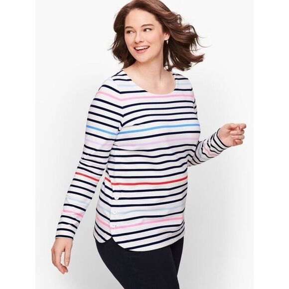 Talbots Tops - Talbots Terry Stripes Side Button Pullover.Womens. Sz L *MINOR STAIN ON SLEEVE